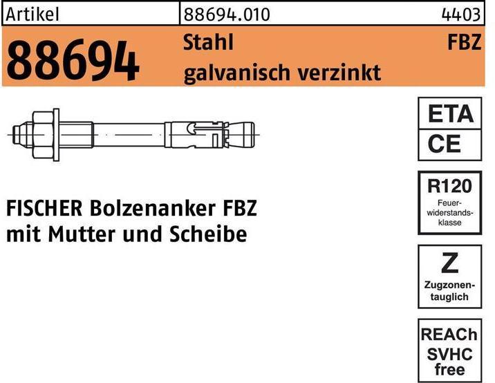Produktbild Fischer Ankerbolzen R 88561 FAZ II 12/ 20K Stahl galvanisch verzinkt galvanisch verzinkt (25 Stk.)