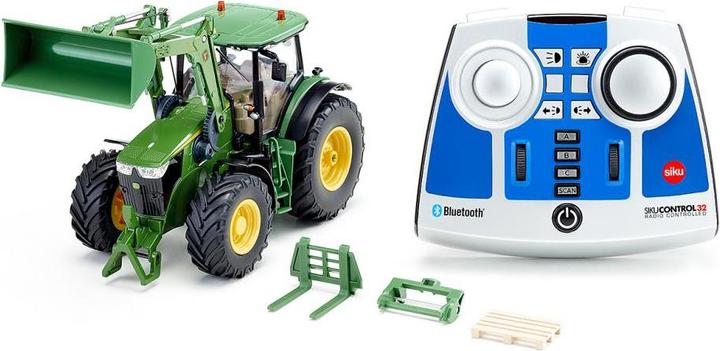 Actual product image Siku John Deere 7310R with front loader and Bluetooth app control