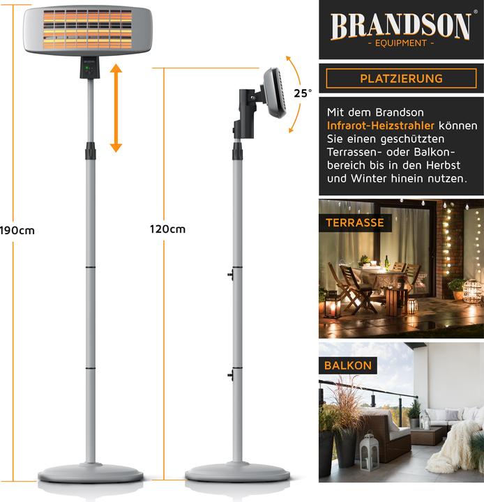Produktbild Brandson Infrarot Heizstrahler, Wärmelampe, Terrassenheizstrahler, Wickeltischheizstrahler mit Fernbedienung (1800 W)