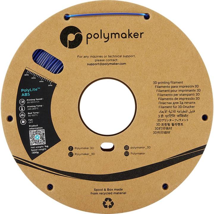 Productafbeelding Polymaker PolyLite ABS Blauw 2,85 mm 1.000 g (ABS, 2.85 mm, 1000 g, Blauw)