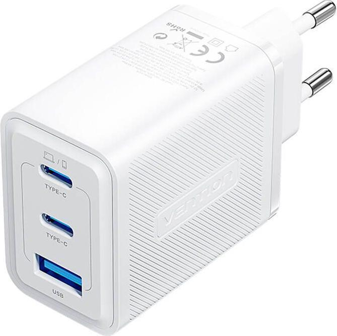 Vention Wall charger,, FERW0-EU, 2xUSB-C, USB- A, 65W/65W/30W, GaN (white) (65 W)