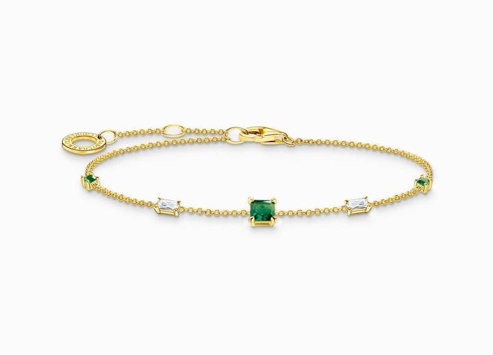 Image du produit Thomas Sabo Bracelet avec pierres vertes et blanches or (19 cm, Argent 925, argent sterling orné 925 plaqué or)
