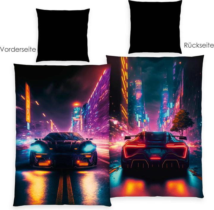Immagine prodotto Herding Young Collection 4859414050 - Biancheria da letto Neon Car, 80x80 cm + 135x200 cm, 100% poliestere