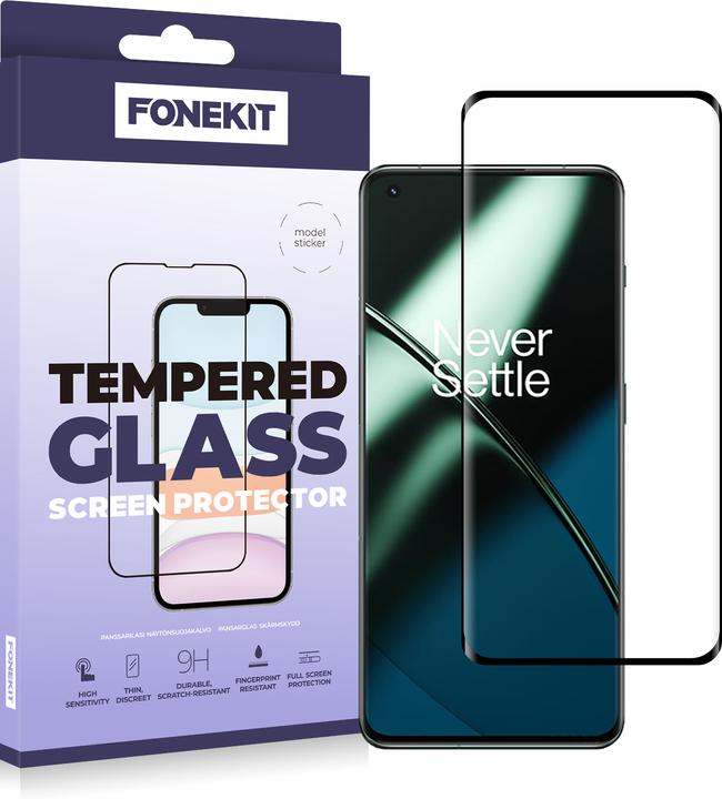 Actual product image FoneKit Full Cover -panssarilasi, OnePlus 11, musta (1 Piece, OnePlus 11)