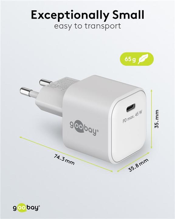 Immagine prodotto Goobay Caricabatterie Rapido USB-C Nano con tecnologia GaN (45 W)