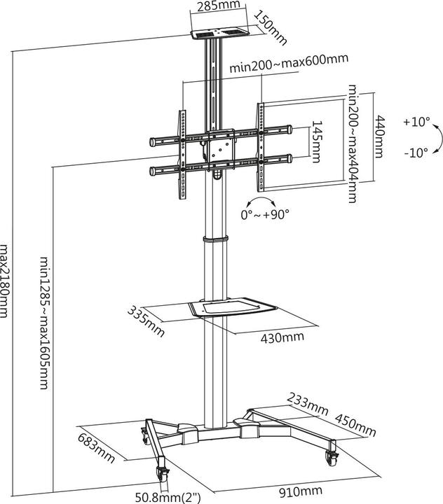 Produktbild Digitus TV-Wagen für Bildschirme (Diverse, 70", 50 kg)