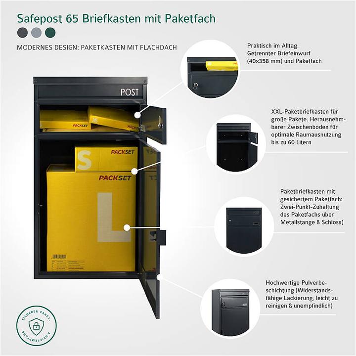 Produktbild SafePost 65 Briefkasten mit Paketfach weiss