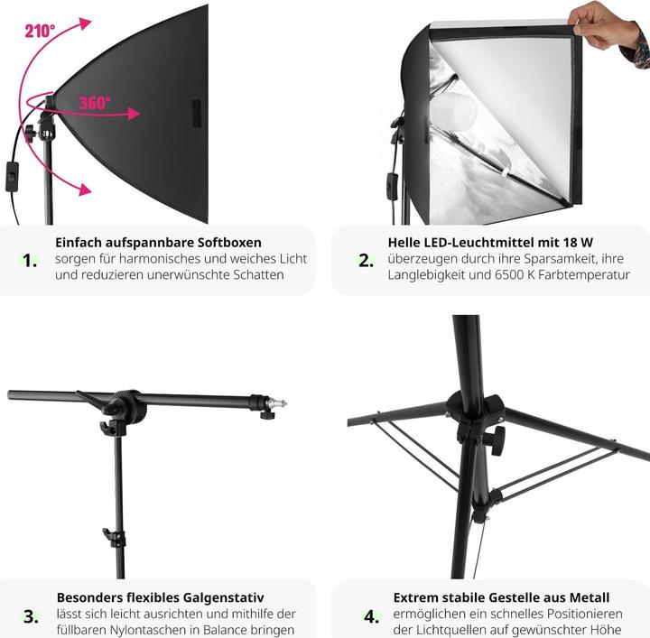 Image du produit tectake 3 éclairages de studio avec boîte à lumière, trépied et sac (éclairage de studio)