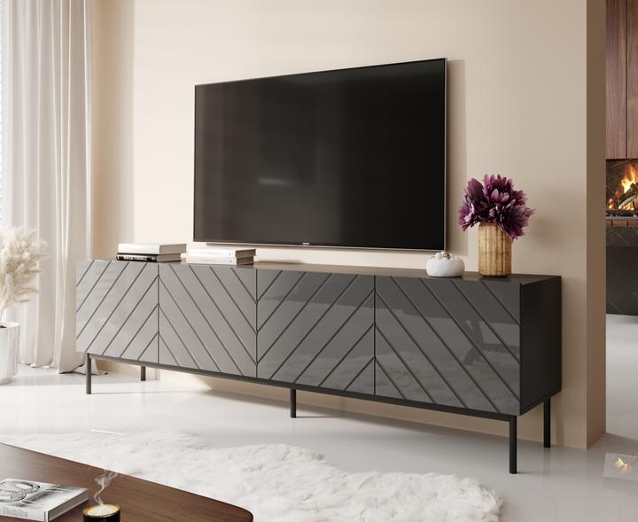 Produktbild Cama ABETO RTV Schrank auf schwarzem Stahlrahmen 200x42x60 graphit/glänzend graphit (200 x 42 x 60 cm)