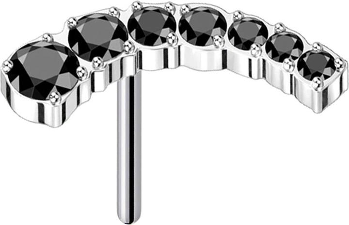 Produktbild Star Piercing Threadless silber gebogen sieben absteigende Kristalle schwarz (Titan G23, ohne Messing)