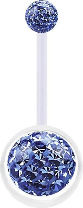 Star Piercing Banane transparent mit zwei Kristall Kugeln hellblau Epoxy Schutzschicht (Bioflex, ohne Messing)