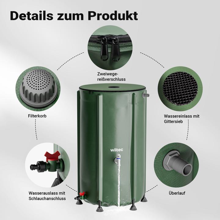Produktbild Wiltec Regentonne faltbar 250l Regenwassertonne Wassertank Regenfass Wassertonne (250 l)