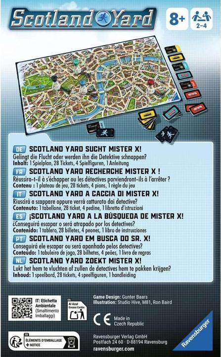 Produktbild Ravensburger 22451 - Scotland Yard, Mitbringspiel für 2-4 Spieler, Strategiespiel ab 8 Jahren (Deutsch, Spanisch, Französisch, Niederländisch, Italienisch, Portugiesisch)