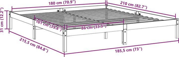 Produktbild VidaXL Bett Extra Lang ohne Matratze 180x210 (180 x 210 cm)