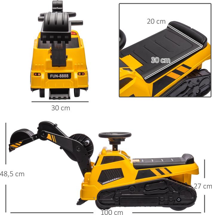 Actual product image Swisshandel24 Seat excavator, children's excavator, 3 in 1 ride-on excavator with shovel, scraper, roller, slide