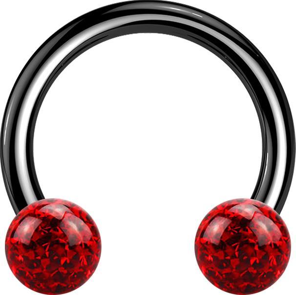 Star Piercing Micro Circular Barbell schwarz mit zwei Kristall Kugeln rot Epoxy Schutzschicht (Titan G23, ohne Messing)