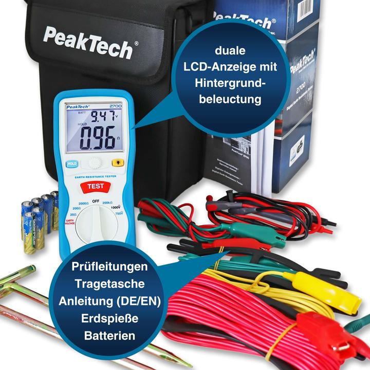 Immagine prodotto Peaktech P 2700 Misuratore di resistenza di terra (Custodia del dispositivo di misurazione)