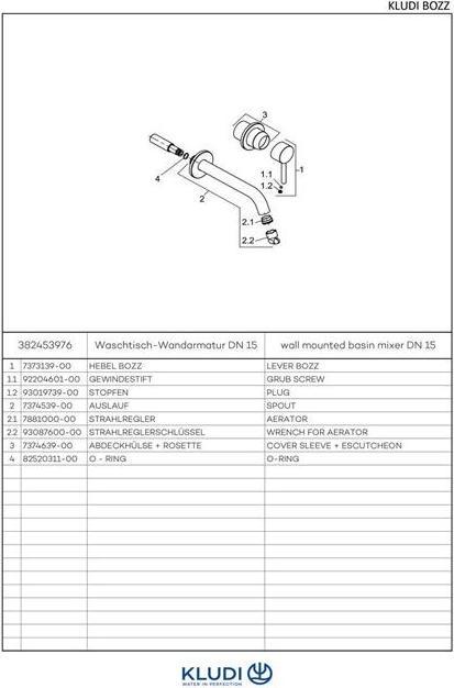 Actual product image Kludi BOZZ two-hole basin mixer, spout 23 cm