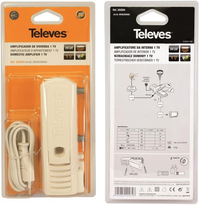 Immagine prodotto Televes Amplificatore BK 35dB RK KROK35RK65 5-65MHz PST+Equalizzatore 553504
