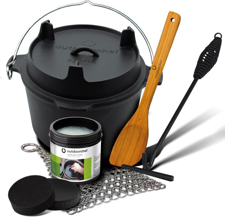 Produktbild Outdoorchef Dutch Oven 06 - 5,7 Liter - inkl. Starterset mit Gusseisen-Pflege, Ringreiniger, Deckelh