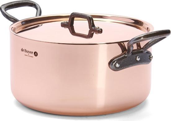Produktbild de Buyer Inocuivre Bratentopf mit Gusseisengriffe und Deckel (24 cm, Bräter + Schmortopf, Edelstahl, Kupfer)