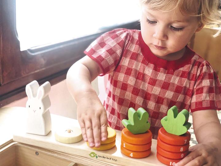 Actual product image Tender Leaf Toys Numbers game carrot (German, English, French, Italian)