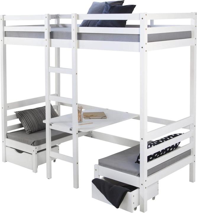 Produktbild Jamb Etagenbett Hochbett mit Schreibtisch 90x200cm Weiss (90 x 200 cm)