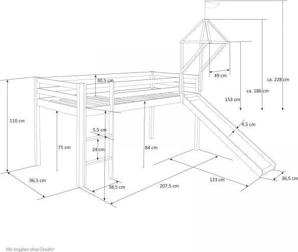 Immagine prodotto Homestyle4u Letto a soppalco con scivolo e torre (90 x 200 cm)