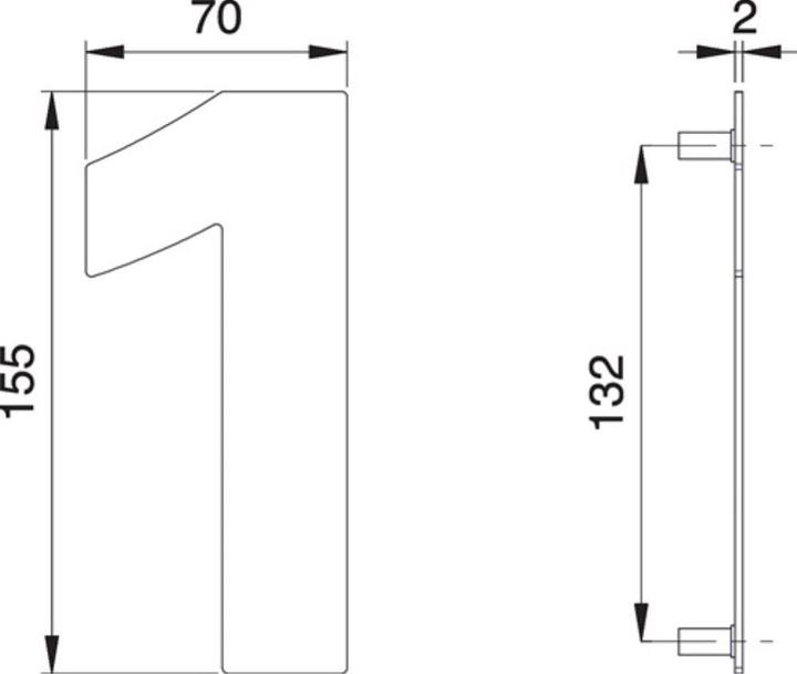 Actual product image EDI House number digit 1 stainless steel matt 150 mm width 70 mm