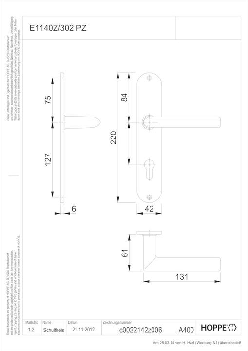 Immagine prodotto Hoppe Set di piastre lunghe Stockholm E1140Z/302 in acciaio inox F69 PZ 72 mm DIN sinistra/destra (Maniglia della porta)