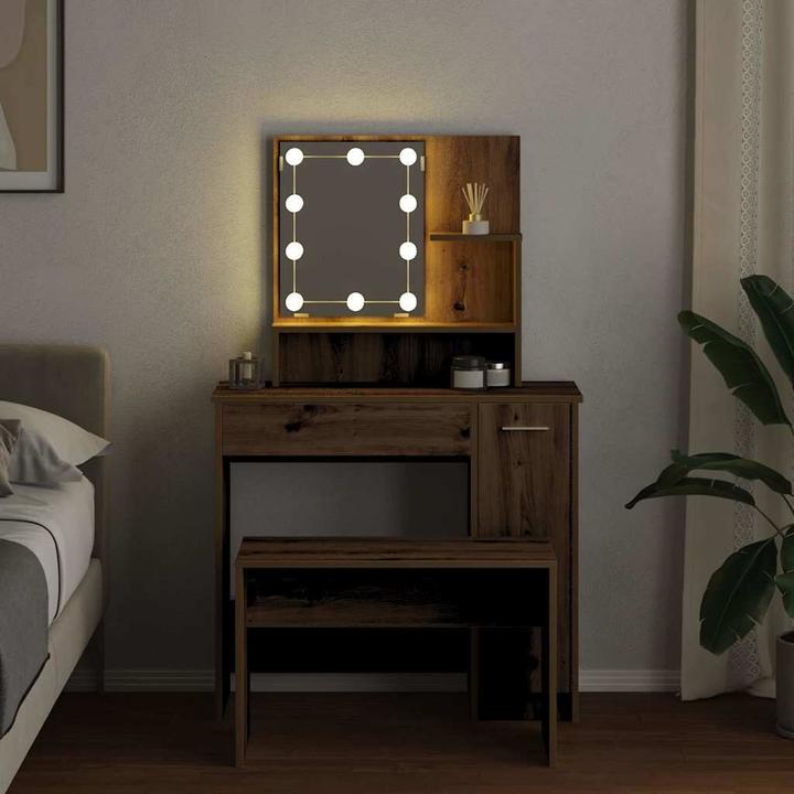 Actual product image VidaXL Schminktisch-Set mit LED-Leuchten Artisan-Eiche Holzwerkstoff (86.5 x 35 x 136 cm)