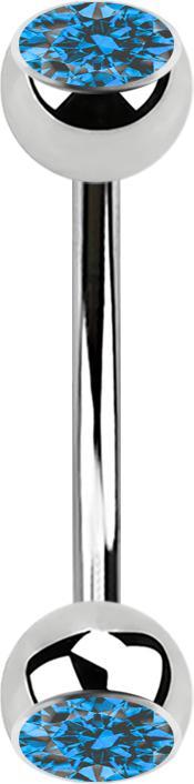Actual product image Star Piercing Micro banana silver with two light blue crystal balls (Surgical steel 316L, without brass)