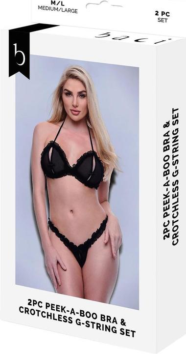 Actual product image Baci 2PC PEEKABOO BRA & Crotchless G-STRING SET (S/M)