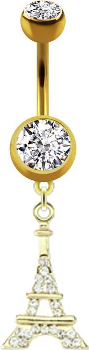 Immagine prodotto Star Piercing Banana placcata oro 14k con ciondolo in argento con sfere e cristalli Torre Eiffel (Ottone, Acciaio chirurgico 316L)