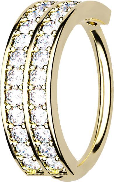Image du produit Star Piercing Micro piercing anneau 14k doré double ligne avec des cristaux (Laiton, Acier chirurgical 316L)