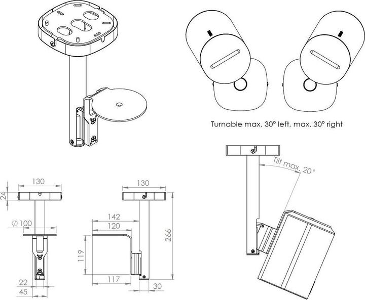Image du produit Cavus CPSE100W (1 pièce, Installation murale, Rotatif, Inclinable)