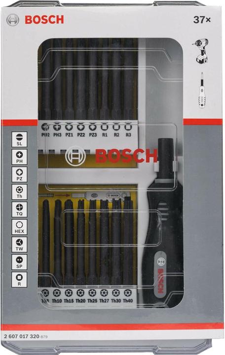 Produktbild Bosch Professional Zubehör 37-teil. Set m Schrauberbits u Griff, PH, PZ, SL, TH, TQ, H, TW, SP, R und Bith (37-tlg.)