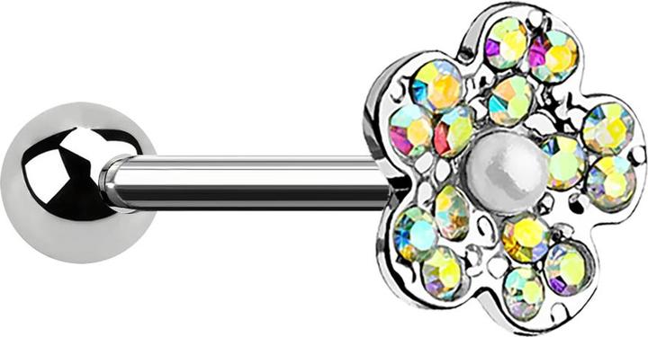 Actual product image Star Piercing Micro Barbell silber mit Kugel und Blume mit Perle weiss (Surgical steel 316L, Brass)