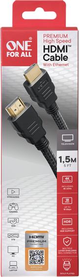 Produktbild One for All 1,5m Premium High Speed HDMI Kabel zertifiziert (1.50 m, HDMI)