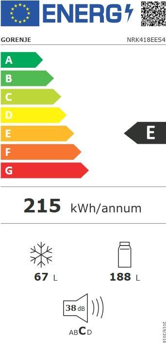 Energie-Label Gorenje NRK418EES4 Kühl-Gefrier-Kombination Standgerät (255 l)