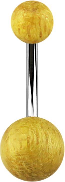 Star Piercing Banane silber mit zwei Kugeln aus Jackfruit Holz (Chirurgenstahl 316L, ohne Messing, Organisch)
