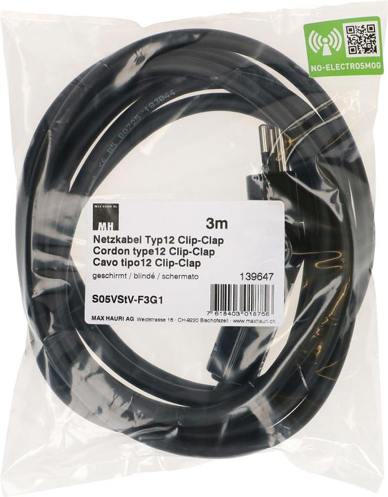 Image du produit Max Hauri Electrobiologie MHAG Câble d'alimentation 3G1.0 blindé type 12 (3 m)