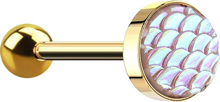 Actual product image Star Piercing Barbell vergoldet mit Fischschuppen pink (Surgical steel 316L)
