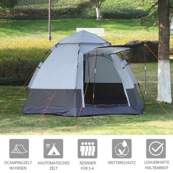 Produktbild Swisshandel24 Camping Zelt 3-4 Personen Zelt Familienzelt Kuppelzelt 210T PU 3000mm einfache Einrichtung Stahl Gla (Kuppelzelt, 4 Personen)