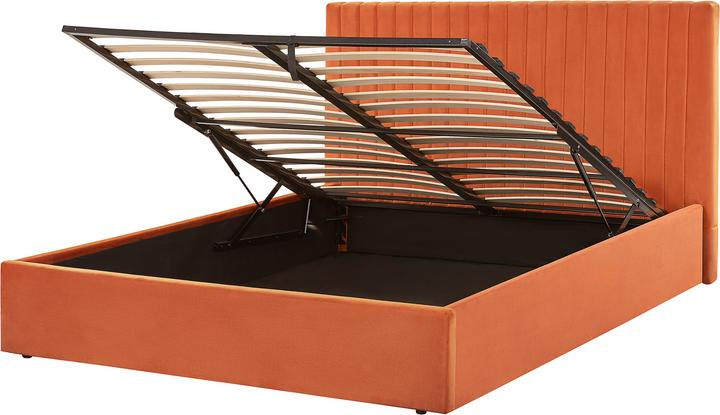 Image du produit Beliani Lit rembourré tissu velours orange avec espace de rangement 160 x 200 cm VION (160 x 200 cm)