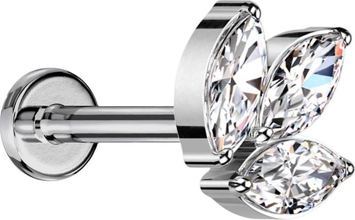 Star Piercing Micro Labret Innengewinde silber drei Ovalen Kristalle silber (Titan G23, ohne Messing)