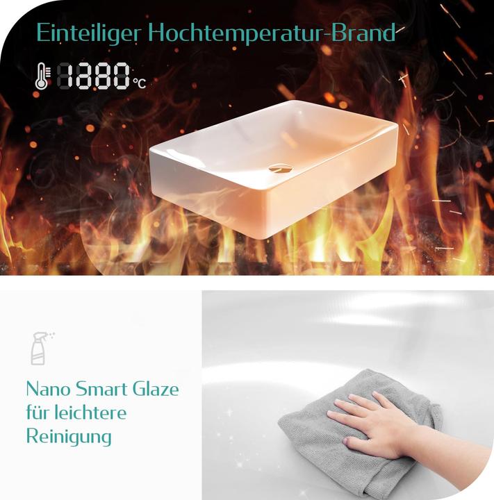 Produktbild Emke Aufsatzwaschbecken Kleines Waschbecken Rechteckig Waschplatz Handwaschbecken, Rechteckig Waschp (395 mm, 595 mm)