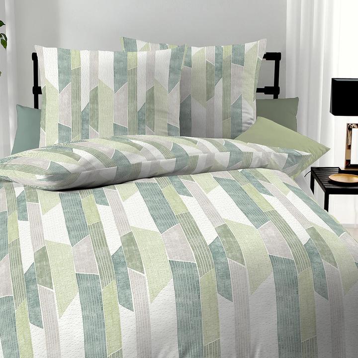 Produktbild Traumschlaf Seersucker Bettwäsche Mikado grün (Bettwäsche Set, 135x200 cm + 80x80 cm)