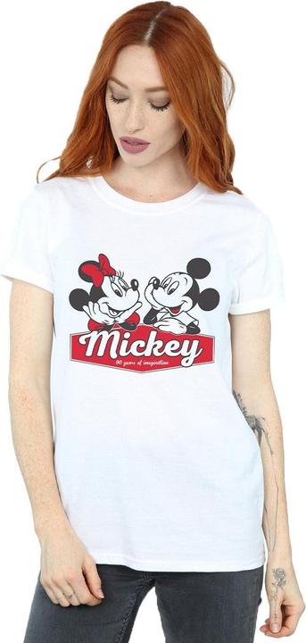Actual product image Disney Womens/Ladies Mickie And Minnie 90 Years Cotton Boyfriend T-Shirt (5XL)
