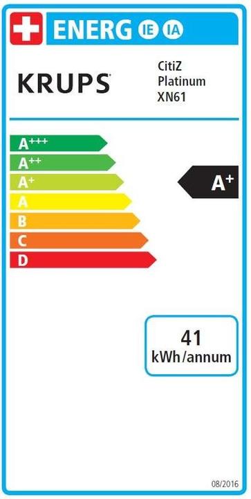 Etichetta energetica Krups Nespresso CitiZ Platinum (NESPRESSO Original, Spina UE)